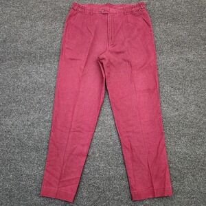 Vintage Bagazio Mens 34 Burgundy Ramie Blend Pleated Pants Casual Resort Coastal